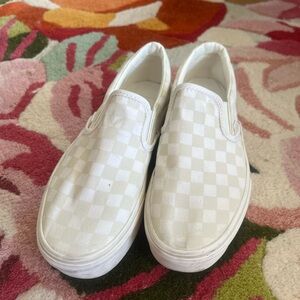 Vans White Checkered Slip-On Platform